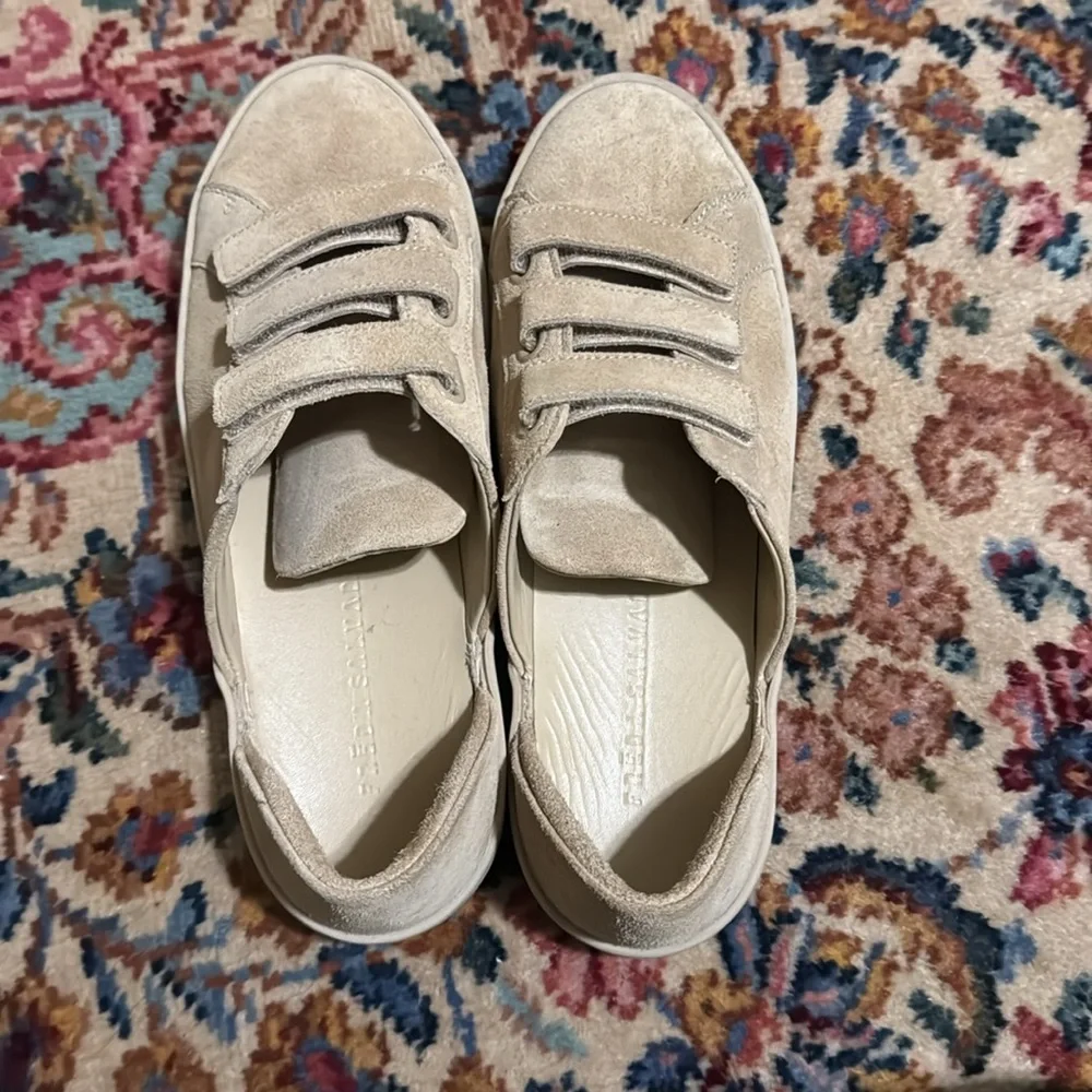 Freda Salvador Beige Suede Triple-Strap Sneakers